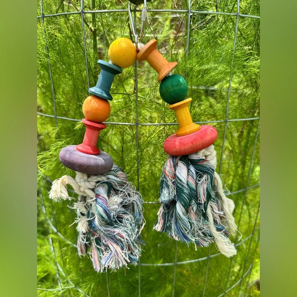 Colorful Wooden Bead Tassel Bird Toy - Handmade